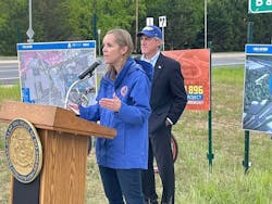 Governor John Carney (right) and Nicole Majeski (above at podium) at the groundbreaking event.