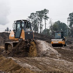 The CASE 1150M dozer and SV212D single drum vibratory roller are key machines for this project.