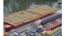 PERI USA&rsquo;s GT 24 formwork girders attached to the VARIOKIT trusses were decked with plywood to support and form the strut.